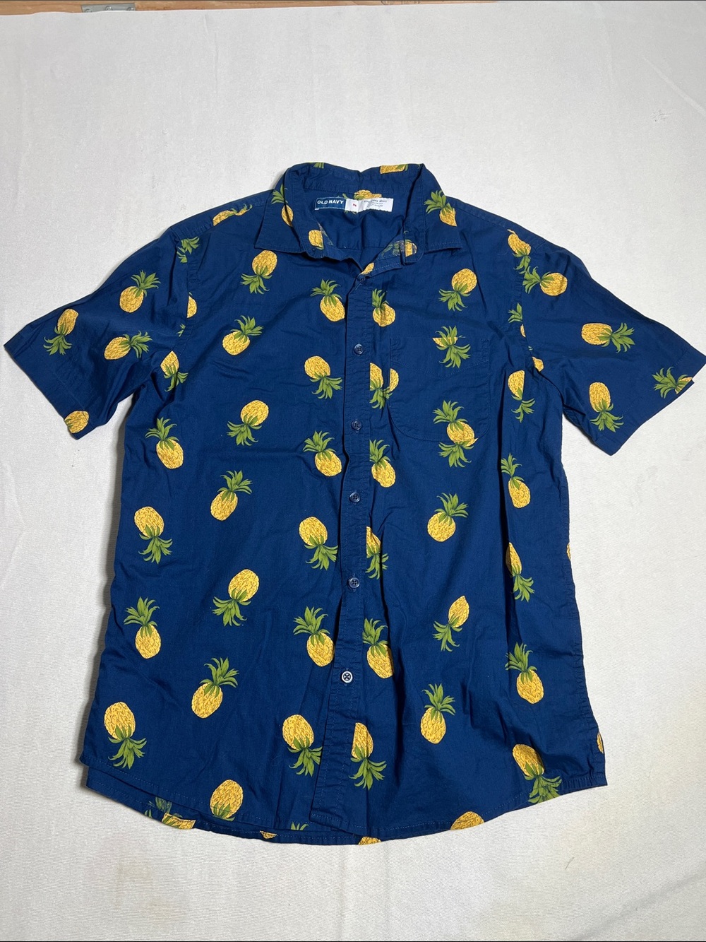 Old Navy Navy Short-Sleeve Pineapple Button-Down Shirt